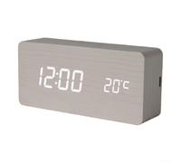 Réveil numérique à affichage LED - Horloge de bureau en bois avec heure, date, température, grand écran, triple alarme, fonction snooze, portable, chambre à coucher, bureau (blanc)