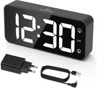 Réveil numérique à LED, double alarme, fonction snooze, 8 sonneries, USB