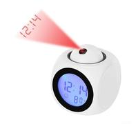 Réveil numérique à projection pour enfants avec annonce vocale de l'heure, écran LCD rétroéclairé et fonction snooze pour décoration de chambre à coucher (blanc)
