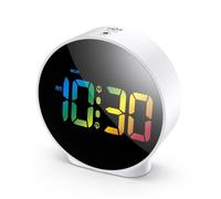 Réveil Numérique, Alarm Réveil LED, Snooze, Luminosité réglable, Mode alarme jour de travail (Blanc+Police Couleur)