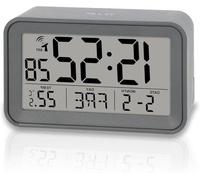 Réveil numérique avec éclairage, affichage de la température, calendrier, gris, compact