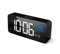 Réveil Numérique avec Grand Affichage de la Température LED Alarme de Miroir Portable avec Double Alarme Roupillon Temps(Noir)