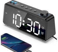 Réveil numérique avec haut-parleur, écran LED de 6,5 pouces, port USB, double alarme avec réglage jour de la semaine/w nd et luminosité réglable de 0 à 100 %
