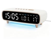 Réveil numérique avec veilleuse, écran LED de 8,2 pouces, double alarme, couleur blanche