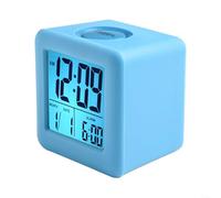 Réveil numérique carré avec écran LCD et coque en silicone pour chambre à coucher (bleu)