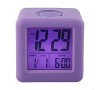 Réveil numérique carré avec écran LCD et coque en silicone pour chambre à coucher (violet)
