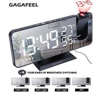 Réveil numérique de Miroir LED GAGAFEEL , Radio-réveil électronique de bureau réveil USB , Projecteur radio FM , mode de gradation