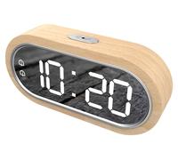 Réveil numérique en bois, double alarme, USB, thermomètre, 4 niveaux de luminosité