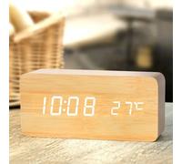 Réveil numérique en bois, réveil LED avec température, horloges de bureau pour bureau, horloge de chevet Bamboo