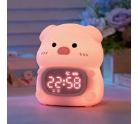 Réveil numérique en forme de cochon avec veilleuse pour enfants, horloge d'entraînement au sommeil avec couleurs RVB, peut se réveiller, lampe rechargeable en silicone pour tout-petits, garçons