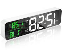 Réveil numérique - Horloge miroir LED - Lampe de chevet/bureau - Double alarme avec musique - Écran de 10 pouces - Argent
