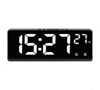 Réveil numérique intelligent à commande vocale avec fonction de température et de répétition, affichage LED, coque en ABS noir, 17,3 x 6,7 x 2,3 cm, pour chambre à coucher (coque noire, blanc)