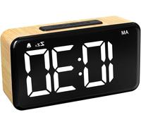 Réveil numérique - Lampe de chevet - Horloge de table - Pour se réveiller - Écran extra large - 15 cm - Couleur bois
