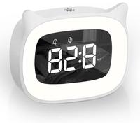 Réveil numérique - Lampe de chevet pour enfants - Décoration de chambre d'enfant - Forme de chat intelligente - Batterie 1200 mAh - Blanc
