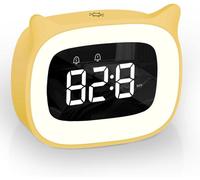 Réveil numérique - Lampe de chevet pour enfants - Réveil progressif - Veilleuse programmable - 18 options de musique - Jaune