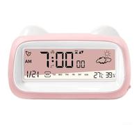 Réveil numérique LCD transparent avec calendrier, minuterie, moniteur de température, humidité, rechargeable par USB, fonction snooze pour la maison, le bureau, la chambre à coucher, le bureau (rose)