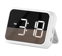 Réveil numérique LED avec grand écran, fonction snooze, calendrier, entrée d'alimentation USB, batterie rechargeable, prêt pour bureau ou chevet (blanc)