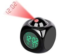 Réveil Numérique LED avec Projection Plafond, Silencieux, Commande Vocale, Affichage Température, Alarme Snooze 12/24H, Noir
