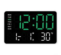 Réveil numérique LED moderne avec thermomètre et affichage du calendrier pour chambre à coucher, bureau, table de chevet, coque noire avec lumière orange (F)