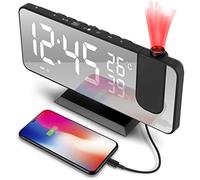 Réveil numérique LED, projecteur numérique, réveil Tendance, Miroir réglable, réveil avec Double Alarme, 4 écrans de luminosité réglables, 8 Grands écrans, câble USB, Rotation à 180°, Radio FM