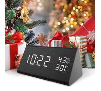Réveil Numérique LED, Sound Control LED Alarm Clock Bois Digital Température et humidité d'affichage pour la maison