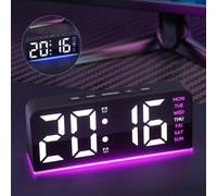 Réveil numérique multifonction moderne à LED avec lumière d'ambiance, luminosité réglable, affichage de la date, alimenté par USB, convient pour la décoration de la chambre et du salon, réveil de cham