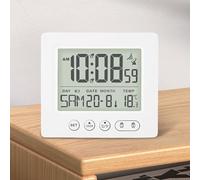 Réveil numérique radio avec thermomètre, réveil numérique avec deux alarmes, lumineux, date, jour de la semaine, température, fonction snooze, réveil numérique, horloge radio, sans pile (Blanc)