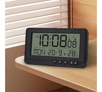 Réveil numérique radio-piloté avec thermomètre, réveil numérique avec deux alarmes, horloge radio-pilotée numérique avec rétroéclairage, date, jour de la semaine, température, fonction snooze, sans