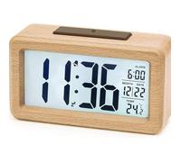 Reveil Numerique, Reveil Matin a Piles en Bois avec Grand écran LCD, Date, Température, Capteur de Lumière Automatique, Snooze