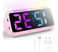 Réveil numérique - Réveil pour enfants - Lampe de chevet - Éclairage de la chambre - Écran LED multicolore - Luminosité réglable - Rose