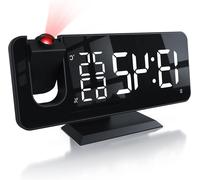 Réveil numérique - Réveil projecteur avec radio - Fonction réveil - Indicateur de température et d'humidité - Dimensions : 18 x 9,7 cm - Noir