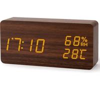 Réveil numérique - Réveil radio - 15 x 4 heures - Dans un bloc de bois - Port USB - Marron