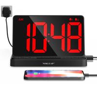 Réveil numérique RGB, écran de 6,5 pouces, double alarme, chargeur USB, couleur noire