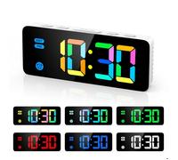 Réveil Numérique RVB, Horloge Numérique LED, 7 Couleurs de Police, 4 Luminosité, 3 Volumes, DST, Snooze, 12/24H