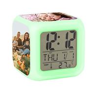 Réveil personnalisé avec image personnalisée 7 couleurs Veilleuse LED Réveil numérique moderne Cube Horloge de bureau