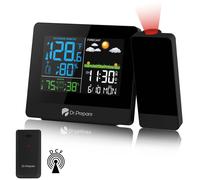 Réveil projecteur avec capteur externe, synchronisation DCF, double alarme, fonction snooze, couleur noire