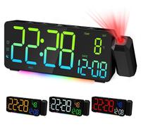 Réveil projecteur avec écran LED, projecteur à 180°, port USB, veilleuse RGB