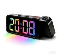 Réveil Projecteur LED 180°, Horloge Numérique RGB avec Projection au Plafond, Grand Écran LED, Date Température, Luminosité Réglable 3 Niveaux, Port USB, Réveil de Chevet pour Chambre Bureau