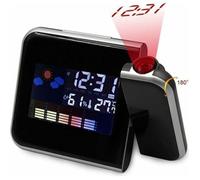 Réveil Projecteur Numérique Noir Radio FM Plafond LED Calendrier Prévu Multifonction - Météo