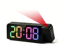 Réveil Projecteur Plafond 180°, Réveil Numérique RGB avec Affichage de Température & Date, Horloge LED Réglable, Luminosité Réglable, Chargeur USB, Cadeau pour Gros Dormeur, Enfants et Parents,