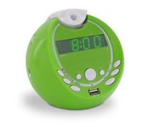 METRONIC 477017 Réveil Enfant avec double alarme avec port USB MP3 Projection 180° sur Secteur ou Piles - Vert