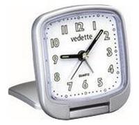 Réveil quartz de voyage extra plat, couvercle rabattable, gris metal VEDETTE