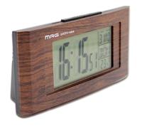 Reveil Radio-Pilote FISHTEC Look Bois Grands Chiffres 3 cm Ecran Retro-Eclaire Alarme Snooze Date Jour Temperature