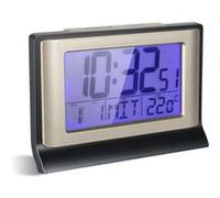 FISHTEC - Réveil numérique radiopiloté, LCD, heure/date/température °C/°F, rétroéclairage bleu, alarme, ABS, 13,9x9 cm