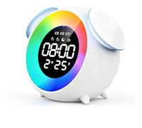Réveil, Réveil Veilleuse Enfant, Matin avec Snooze, 7 Mélodies, Enfant Educatif Jour/Nuit, 4 Niveaux de Luminosité