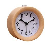 Réveil rond en bois fait à la main Réveil numérique rond - Table de chevet silencieuse En bois de hêtre - Réveil avec veilleuse - Fonctionne avec piles Réveil analogique pour chambre à coucher bureau