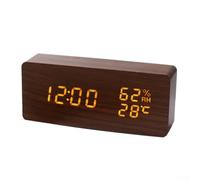 Réveil silencieux en bois avec thermomètre hygromètre - Affichage LED alimenté par USB Table de chevet Bureau Décoration de bureau 150 x 70 mm