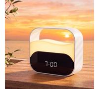 Reveil Simulateur d'Aube 2 Alarmes, Lampe de Chevet Sans Fil,3 Couleurs | Lever De Soleil 5 Min Avant, 3 Températures, 10h/24h Veilleuse,2 Rappels,Tactile,USB + Batterie,Cadeau Enfant
