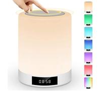 REVEIL SIMULATEUR D'AUBE Veilleuse Bluetooth Haut-Parleur,Lampe de Chevet Touch Sensor avec réveil,Lecteur de Musique MP3,Radio FM