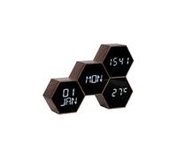 - Réveil Six 4 facettes hexagonale - Marron effet bois - Six